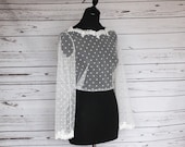 Ivory bridal polka dot tulle top overlay with floral lace trim, boat neck, button back, lace topper, bridal separates, UK sizes 6-24