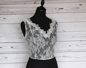 Bridal sleeveless V-neck lace top overlay, cover up, button back wedding bolero, lace topper, bridal separates, UK sizes 6-24