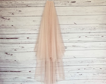 Blush pink and gold glitter spot, cut edge, 2 tier veil, your choice of length