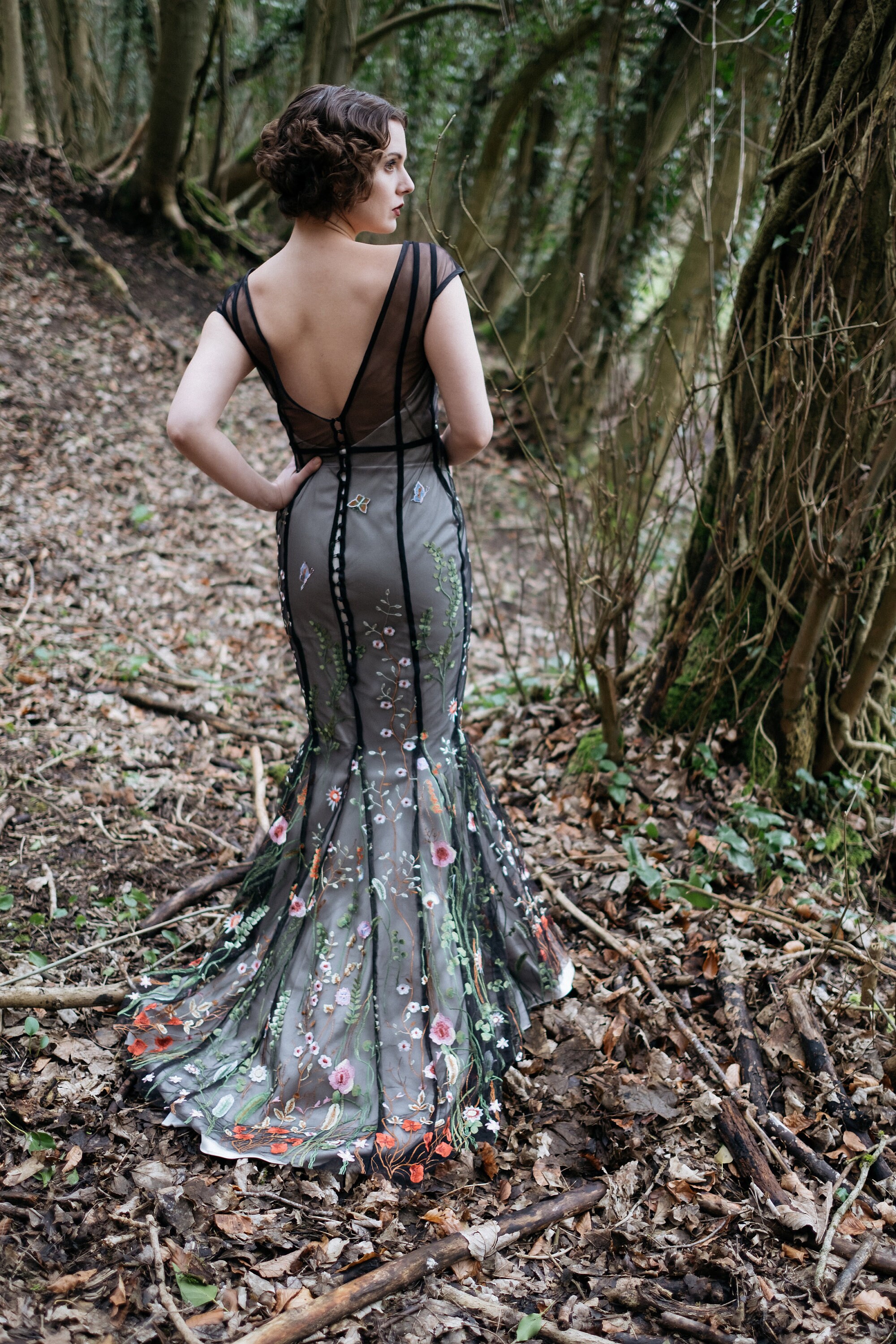7000063 Black Tulle Waistt Mermaid Evening Dress