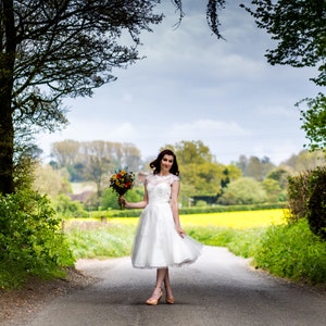 Ivory tea length wedding dress 50s style lace dress with image 3