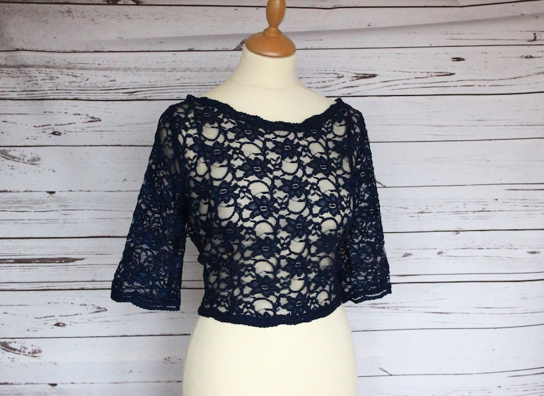 Elbow length sleeve choice of colour POLLY top bridesmaid or wedding guest cover up corded lace top overlay