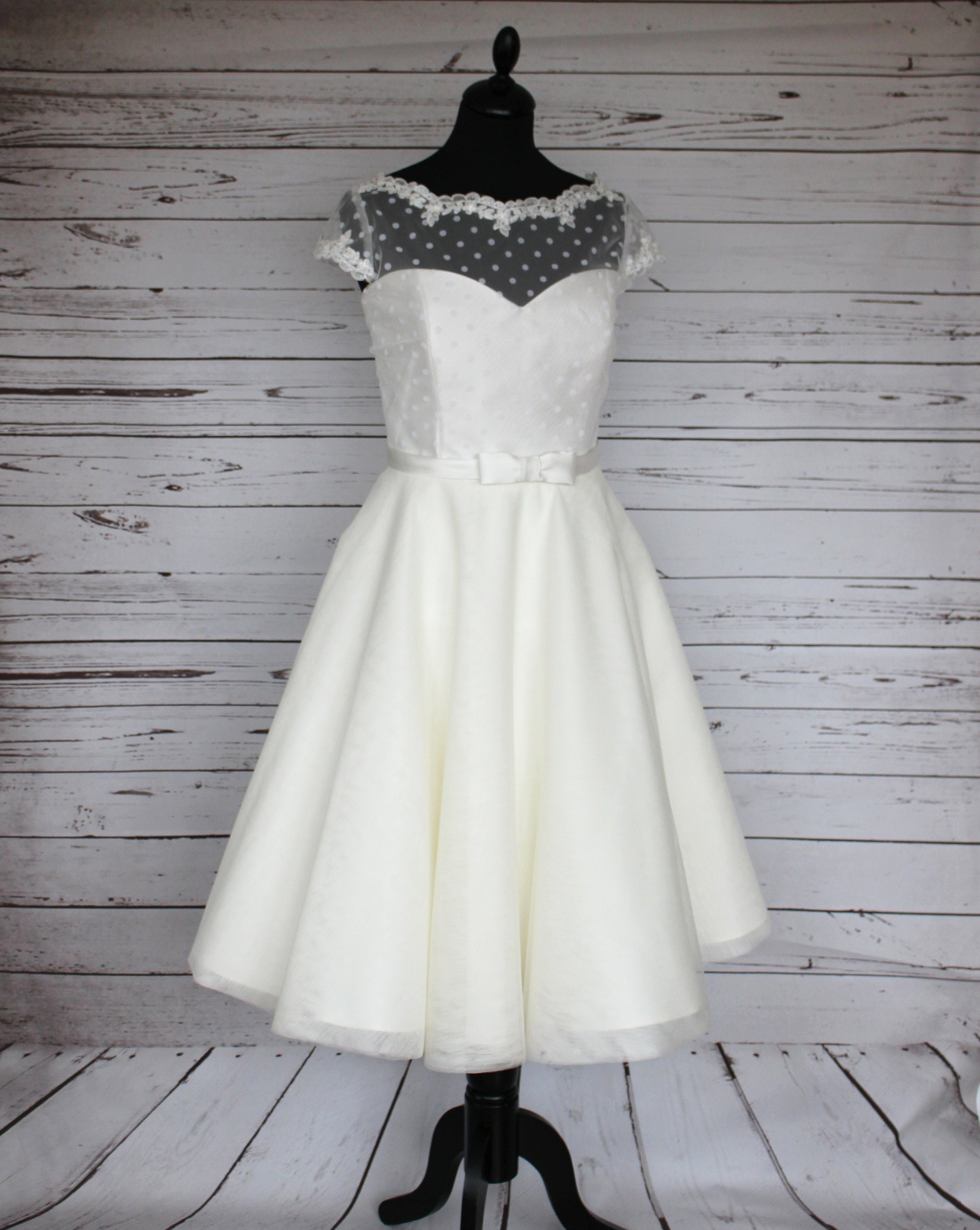 Polka Dot Tea Length Wedding Dresses