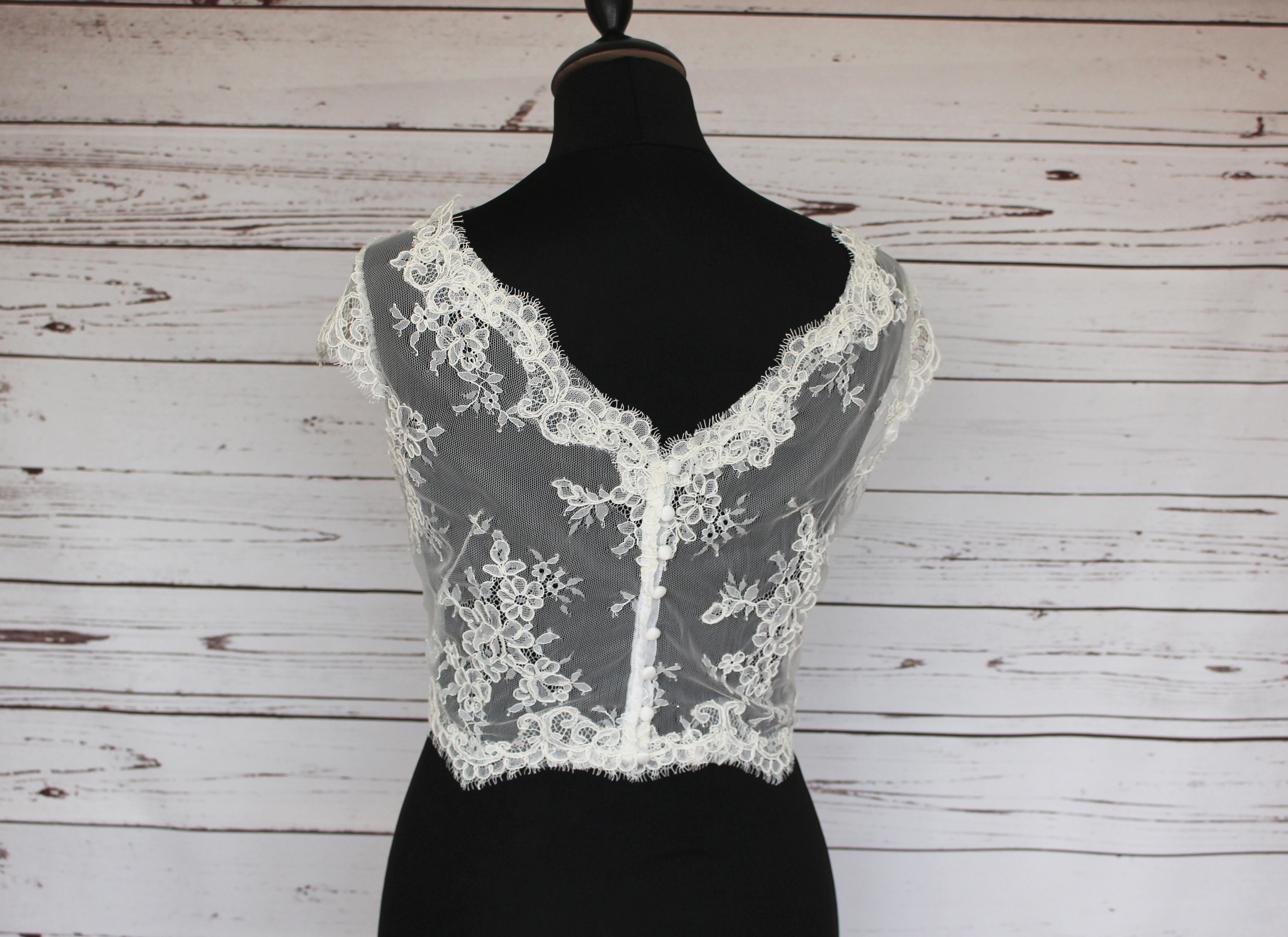 Ivory Bridal Lace Top Overlay Boat Neck Cover Up Button - Etsy
