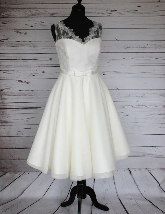 white 50s style wedding dress