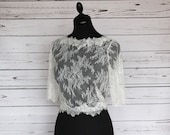 Ivory delicate lace bridal top, with covered button back and scalloped edging, made to order in UK sizes 6-24