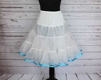 Ivory 50's style petticoat, with coloured satin bound edge hem, retro underskirt, one size