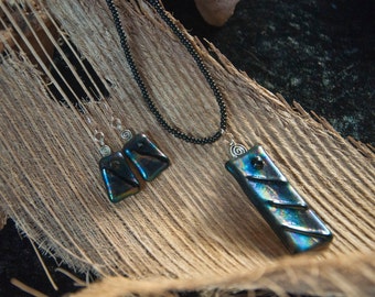 Unique Handmade Dichroic Fused Glass Necklace and Earring Set