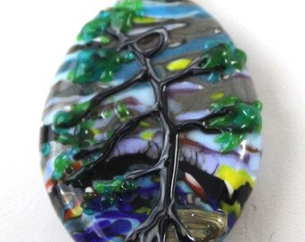 Pendente paesaggio, perlina di vetro, pendente paesaggio in vetro fatto a mano, gioielli ispirati alla natura, vetro artigianale canadese, albero della vita, perlina