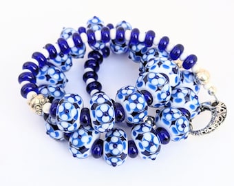 Windmills Necklace-blue, Blue and White Jewelry, Delft Blue Beads, Blue and White Beads, Lampwork Glass, Fine Jewelry, High End Jewelry