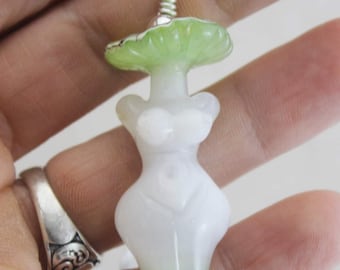 Magic Mama Pendant, Mushroom Lady, Mushroom Goddess, Goddess Pendant, Lampwork Glass Mushroom Pendant, Whimsical Jewelry, Glass Beads, OOAK