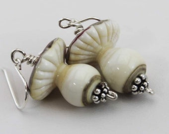 Mushroom Earrings, Shroomies, Lampwork Glass Earrings, Glass Mushroom Earrings, Oaak Earrings, Handmade Jewelry, Glass Beads, Red Mushroom