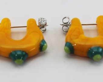 Ear Candy Earrings -Yellow, blue squiggle