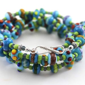 Turquoise Necklace , Handmade Necklace , Lampwork Glass Beads Motley Hues -necklace (long), Boho Beaded Necklace, Unique Necklace
