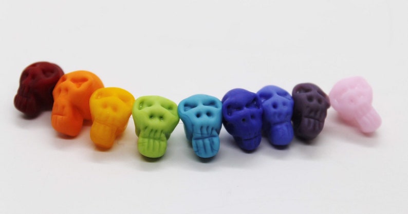 Rainbow Skull Beads Handmade Beads Lampwork Glass Beads Glass Skulls