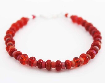 Indigo Style Bracelet, Beaded Bracelet, Red Bracelet, Lampwork Glass Beads, Handmade Jewelry, Glass Beads