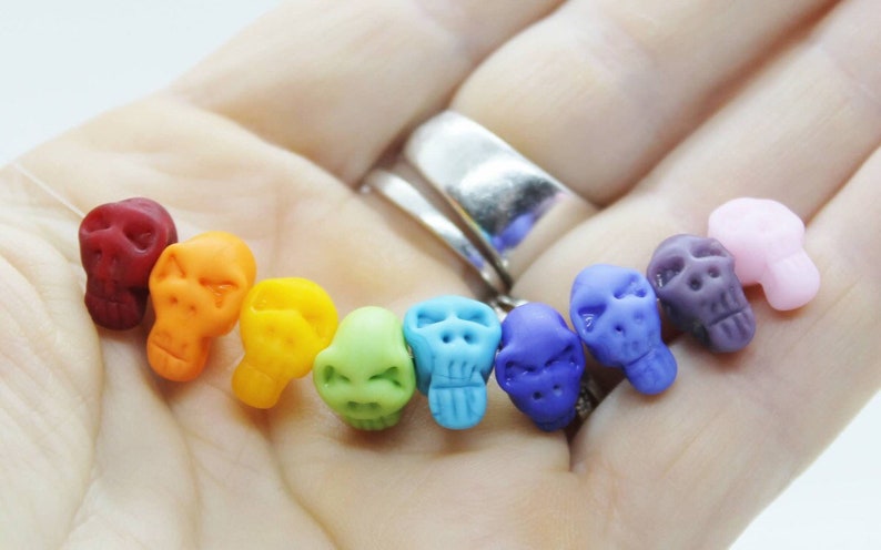 Rainbow Skull Beads Handmade Beads Lampwork Glass Beads Glass Skulls