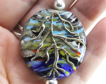 Pendente paesaggio, albero della vita, pendente paesaggio in vetro fatto a mano, gioielli ispirati alla natura, gioielli artigianali, vetro artigianale, pendente albero