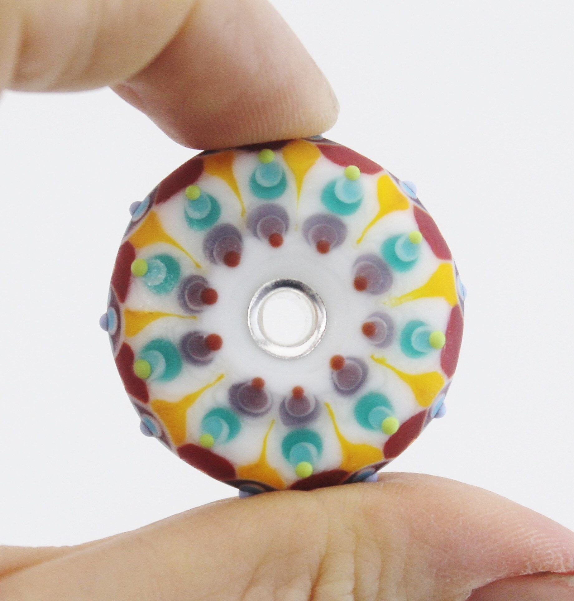Kaleidoscope Disc Bead Lampwork Bead Dotstack Bead Glass Etsy
