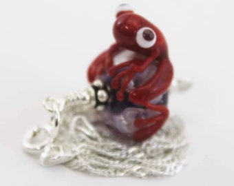 Lampwork Glass Tree Frog Pendant, Green Frog Necklace, Frog Jewelry, Lampwork Glass Beads, Green Frog, Handmade Glass Beads, Sterling