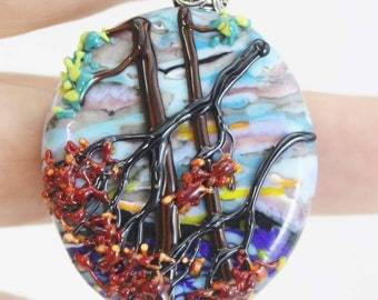 Landscape Pendant, Glass Bead, Handmade Glass Landscape Pendant, Nature Inspired Jewelry, Artisan Jewelry, Artisan Glass, Tree of Life, Bead