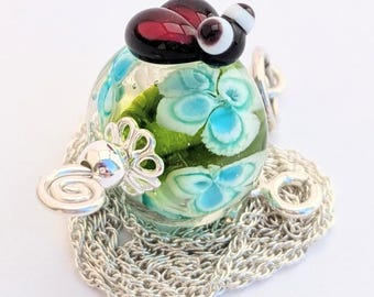 Glass Ladybugs Pendant, Ladybug Necklace, Lampwork Glass Beads, Sterling Silver, Fine Jewelry, Artisan Glass, Glass Bead Jewelry, Beads