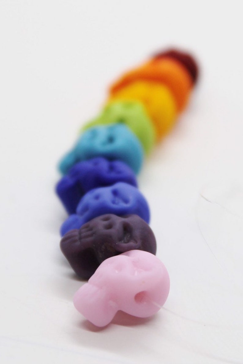 Rainbow Skull Beads Handmade Beads Lampwork Glass Beads Glass Skulls