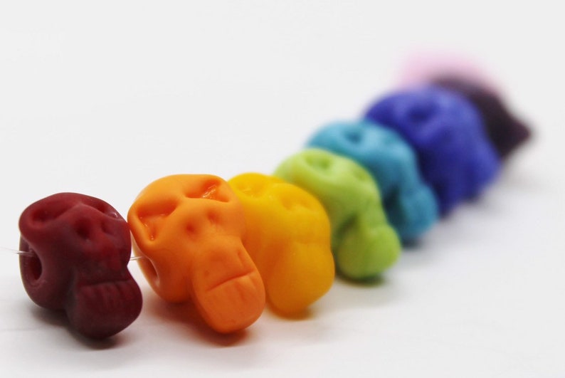 Rainbow Skull Beads Handmade Beads Lampwork Glass Beads Glass Skulls