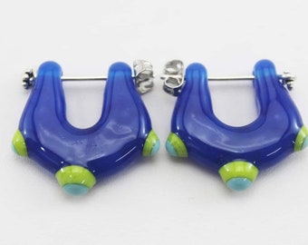 Ear Candy Earrings -Yellow, blue squiggle