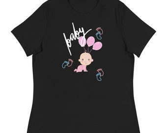 Women's, Ladies Baby Baby Shower T-shirt, Short Sleeve Top, Black Women's Shirt, Baby Shower Tee