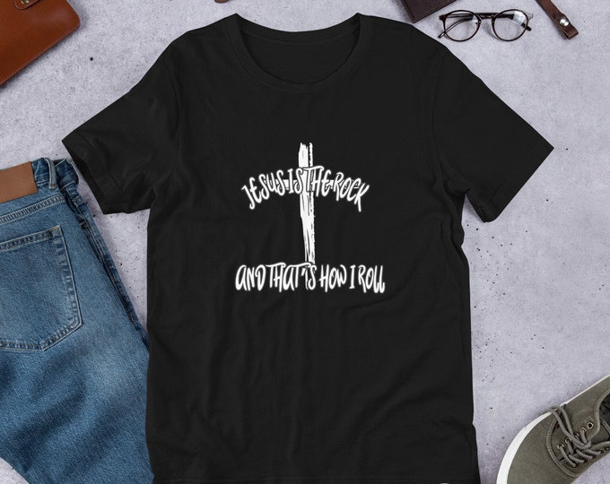 Christian Teen Christmas T-Shirt, Christian Gift, Christian Apparel, Jesus Is the Rock and That's How I Roll Christian Top