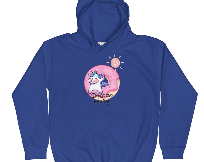 Youth Donut Stop Believing Unicorn Hoodie, Donut Pullover, Unicorn Hoodie, Children's Donut Hoodie, Kids Unicorn Pullover, Unicorn Gift