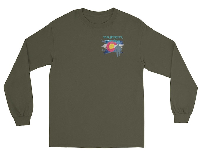 The Elk Herder Bigfoot Long Sleeve Shirt, Sasquatch Shirt, Funny Bigfoot Shirt, Hiking Shirt, Yeti Sweat Shirt, Shirt, Colorado Flag Shirt