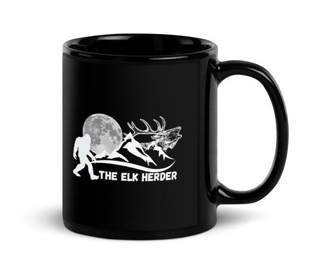 The Elk Herder Coffee Mug, Hunting Coffee Cup, Elk Coffee Mug, Bigfoot Coffee Cup Hot Beverage Cup, Elk Herder Tea Cup, Hunting/Fishing Gift