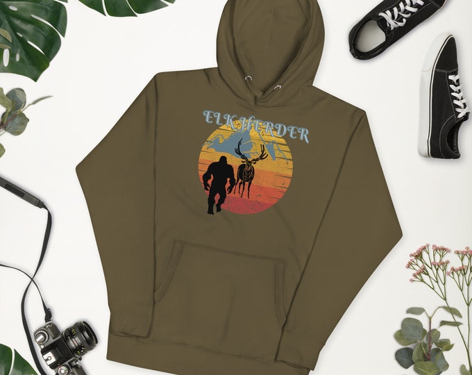 The Elk Herder Bigfoot Hoodie, Sasquatch Hoodie, Funny Bigfoot Hoodie, Hiking Pullover, Yeti Sweat Shirt, Hoodie, Pullover, Top