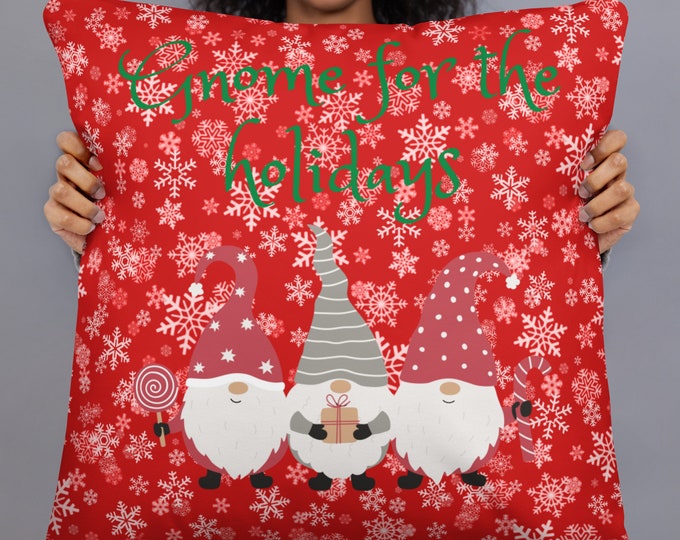 Gnome For the Holiday Decorative Christmas Pillow, Red Snowflake Christmas Pillow, Christmas Home Décor, Christmas Gnome Pillow