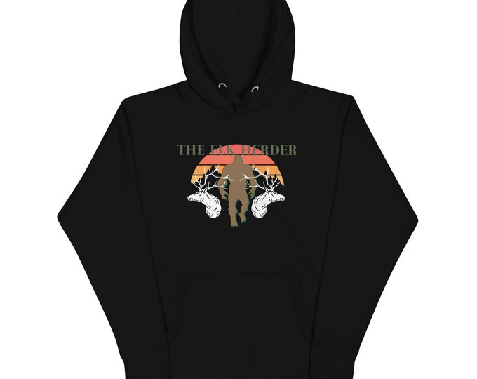 The Elk Herder Bigfoot Hoodie, Sasquatch Hoodie, Funny Bigfoot Hoodie, Hiking Pullover, Yeti Sweat Shirt, Hoodie, The Elk Herder Hoodie,