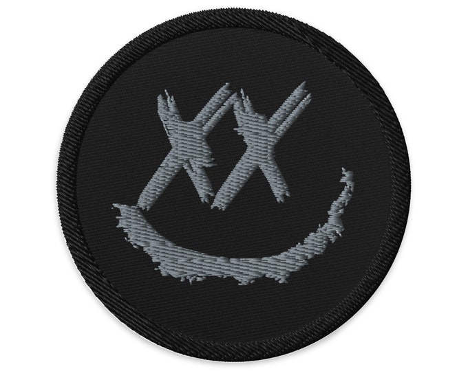 Happy Face Embroidered Patch, X Eyes Happy face Patch, Smiley Face Patch, White and Black Emo Patch