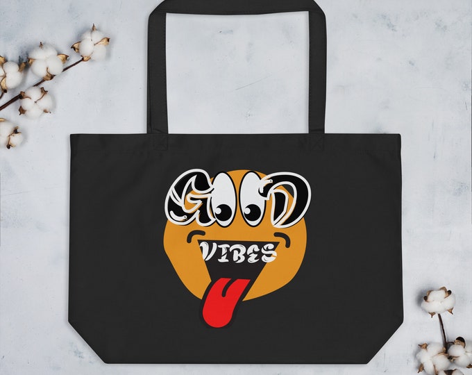 Good Vibes Tote Bag, Personalized Tote Bag, Minimalist Tote Bag, Eco Friendly Gift, Trendy Tote, Smiley Face Canvas Bag, Canvas Tote Bag