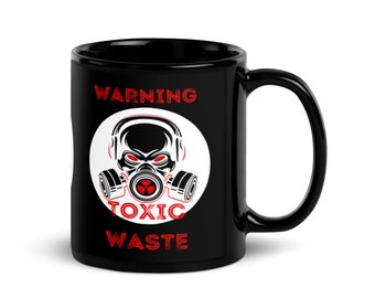 Black "Warning Toxic Waste" Coffee Mug, Scary Coffee Cup, Halloween Coffee Mug, Black Tea Cup