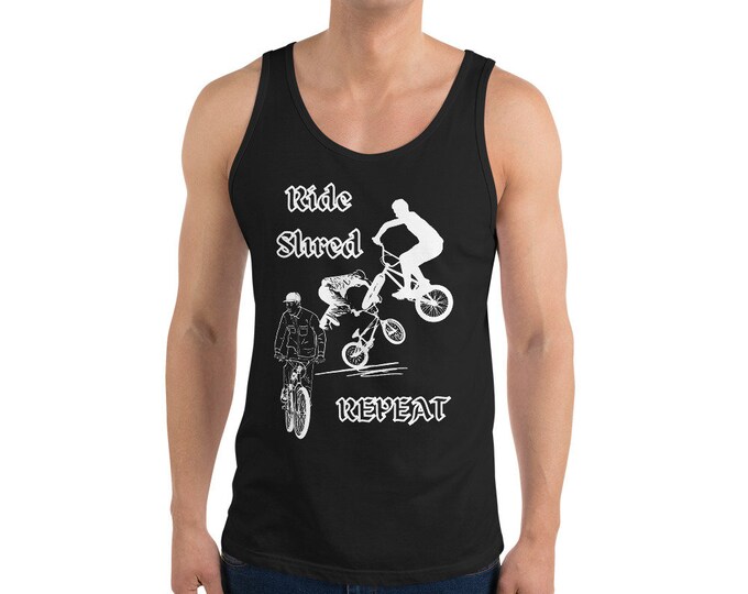 Ride Shred Repeat BMX Tank Top, BMX Apparel, BMX Shirt, Bicycle Shirt, Mtb Tank Top, Riding Shirt, Bmx Gift, Riding Gift, Bmx Tank Top