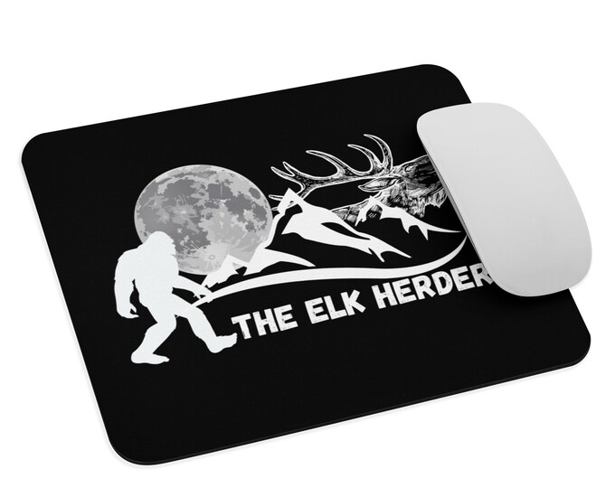 The Elk Herder Bigfoot Mouse Pad, Funny Bigfoot Mouse Pad, Bigfoot Computer Accessories, Yeti Mouse Pad, Mouse Pad, The Elk Herder Mouse Pad