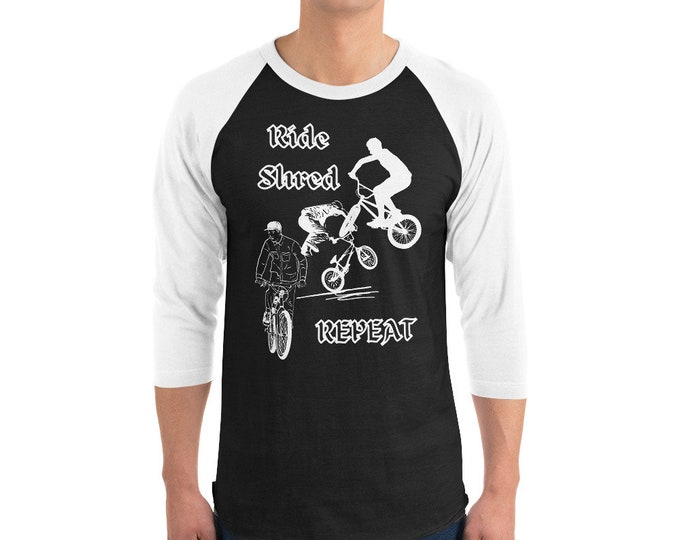 Ride Shred Repeat BMX T-Shirt, BMX Apparel, BMX Shirt, Bicycle Shirt, Mtb T-Shirt, Riding Shirt, Bmx Gift, Riding Gift, Bmx Baseball Shirt