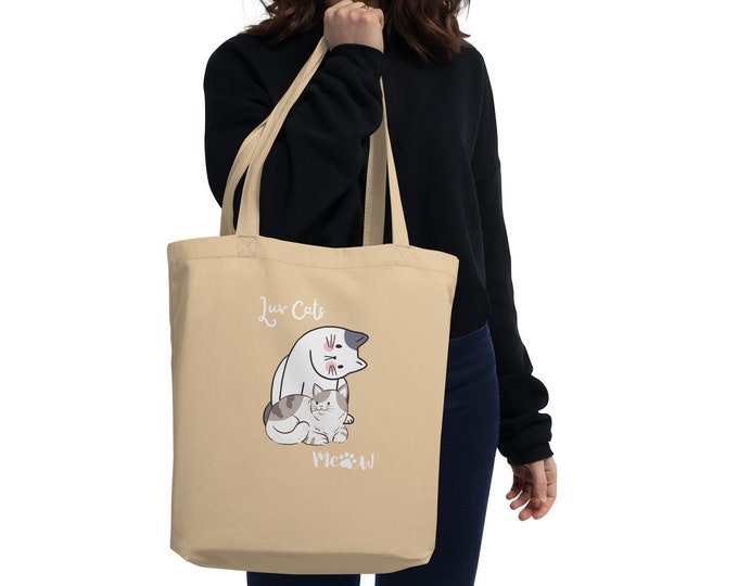 Luv Cats Eco Tote Bag, Reusable Bag, Shopping Bag, Cute Cat Tote Bag Design, Cat Graphic Bag, Gifts for her