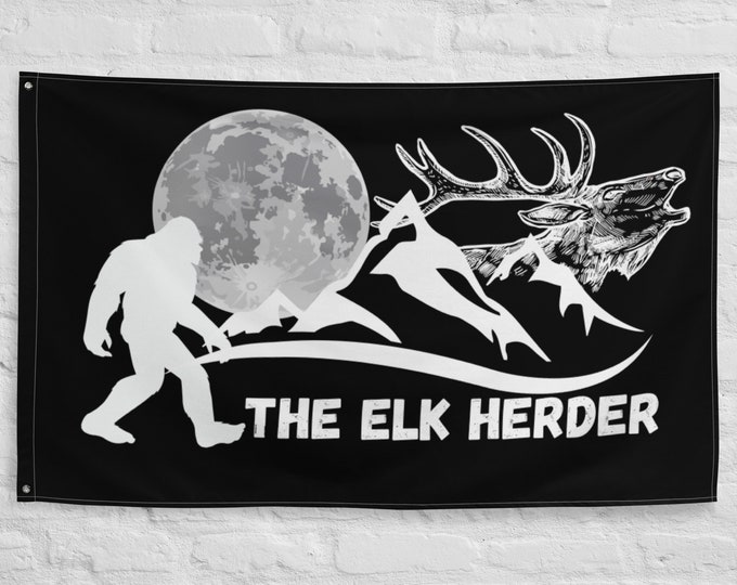 The Elk Herder Bigfoot Flag, Sasquatch Flag, Funny Bigfoot Flag, Hiking Flag, Yeti Flag, Flag, The Elk Herder Flag