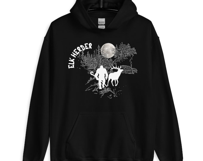 The Elk Herder Bigfoot Hoodie, Sasquatch Hoodie, Funny Bigfoot Hoodie, Hiking Pullover, Yeti Sweat Shirt, Hoodie, Hide and Seek Champion