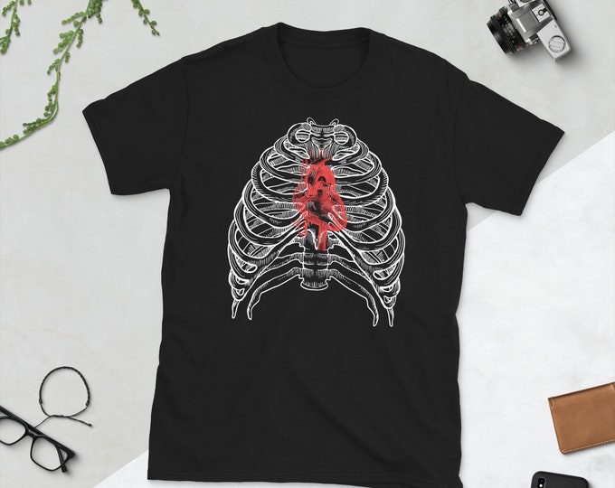 Retro, Men's, Women's, Unisex, Skeleton's Heart Comfort T-shirt, Halloween Shirt, Skeleton Top, Scary Skeleton Top, Fun Halloween Tee