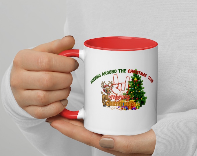 Rocking Around the Christmas Tree Christmas Mug, Christmas Coffee Cup, Rudolph Coffee Cup, Christmas Tree Cup, Merry Christmas Tea Mug