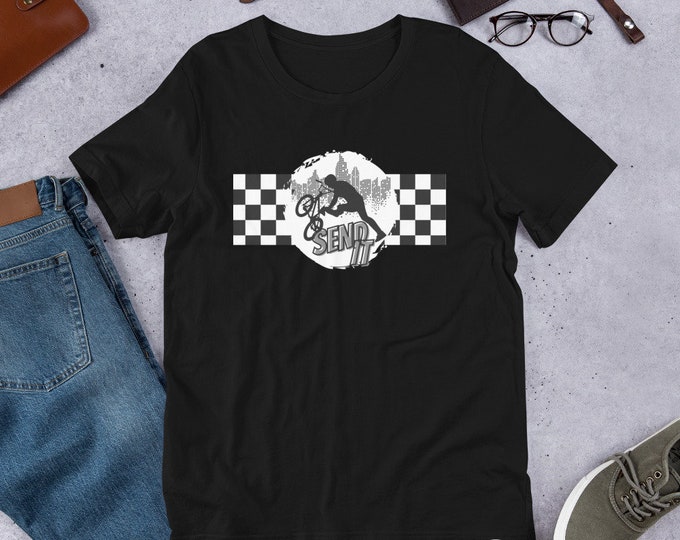 Send It BMX Checkerboard T-Shirt, BMX Apparel, Riding Shirt, MTB Shirt, Cycling Apparel, Bmx Shirt, Cycling Gift, Bmx Gift, Rider Tshirt,