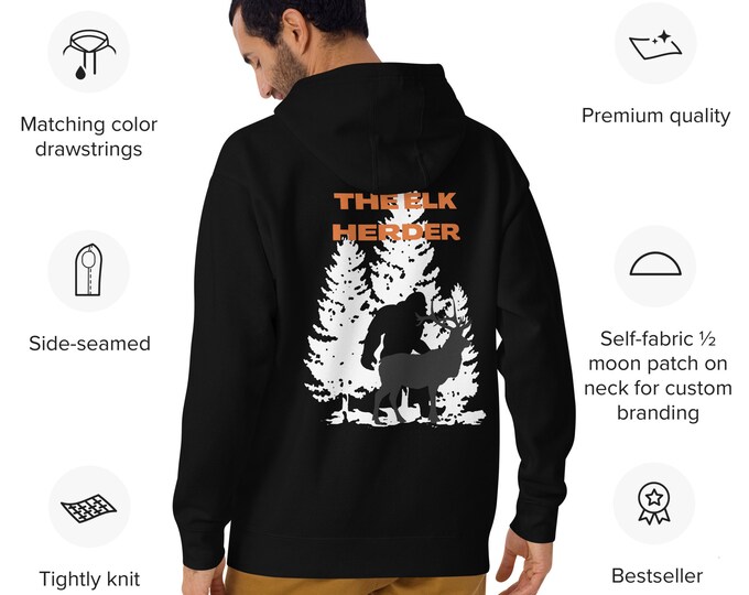The Elk Herder Bigfoot Hoodie, Sasquatch Hoodie, Funny Bigfoot Hoodie, Hiking Pullover, Yeti Sweat Shirt, Hoodie, Pullover, Top
